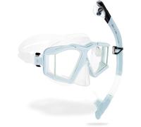 CRESSI Horizion+Scilla Combo Ensemble Masque 4 Verres Trempés Séparés et Tuba Dry pour Plongée et Snorkeling Unisex-Adult, Transparent/Cyan Glace, Unique