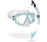 Cressi Horizion+Scilla Combo Clear/Ice Cyan - Ensemble Masque Horizon 4 Verres Trempés Séparés et Tuba Scilla Top Dry Valve System pour Plongée et Snorkeling, Transparent/Cyan Glace