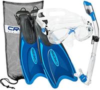 Cressi Italian Design Premium Tempered Glass Lens Scuba Snorkel Mask, Dry Snorkel, Palau Long Adjustable Snorkeling Fin, Snorkel Set with Carry Bag for Men and Women