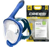 CRESSI Depuis 1946-Java Full Face Mask-Masque Intégral de Snorkeling Compact Fit, Lentille Anti Buée Ultra Claire, 100% Silicone, Tuba Sec avec Soupapes de Sécurité, Bleu/Navy Bleu, S/M