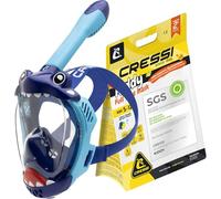 CRESSI Kiddy Kids Full Face Mask Azure/Blue/Blue White - Masque Intégral Spécialement Conçu pour Les Enfants, Anti buée, Valve de Purge et Tuba Dry, Azur/Bleu/Bleu