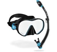 Cressi Limited Edition HiroQuest Adult Mask & Snorkel Set Made by x Steve Aoki_Set de Snorkeling Masque F-Dual+Snorkel Supernova Dry, Noir/Turquoise Verre Spectra, Taille Unique, Unisex