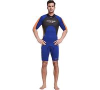 Cressi Med X Man Wetsuit Combinaisons Shorty Premium Néoprène 2.5mm pour Hommes, Bleu/Orange/Argent, XS/1