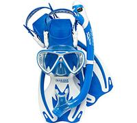 Cressi Rocks Pro Dry Set Ensemble Palme Masque Tuba pour Enfants Unisex-Youth, Bleu/Blanc, S/M-32/34