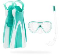 CRESSI Seashell Seekers Set Aqua Green/White S/M - Kit de Snorkeling Kids 2/5 Ans avec Palmes Spy, Masque Mini Peg et Tuba Mini Island, Acqua Vert/Blanc, S/M