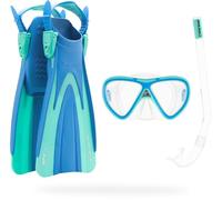 CRESSI Seashell Seekers Set Blue/Aqua Green S/M - Kit de Snorkeling Kids 2/5 Ans avec Palmes Spy, Masque Mini Peg et Tuba Mini Island, Blue/Acqua Vert, S/M