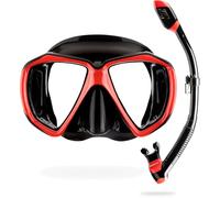 Cressi Set Ranger & Dry - Kit de plongée en apnée pour adultes de haute qualité, masque et tuba dans une mallette pratique, Noir/Rouge