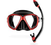 Cressi Set Ranger & Dry - Kit de plongée en apnée pour adultes de haute qualité, masque et tuba dans une mallette pratique, Noir/Rouge