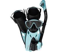 CRESSI Tino Adventure Set Black/Ice Cyan [S/M] - Kit pour la Plongée et Le Snorkeling Palmes Tonga, Masque Tino et Tuba Scilla, Noir/Ice Cyan, S/M, Adultes