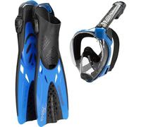 CRESSI Tonga Fins/Set - Palmes Courtes Légères et Réglables ou Set Palmes Courtes + Baron Masque Intégral, Parfait pour la Snorkeling et la Natation, Adultes