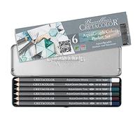 CRETACOLOR Aquagraph Colors Pocket Set Crayons graphite aquarellables avec accents de couleur 6 crayons mélangés, dans un étui métallique pratique et robuste