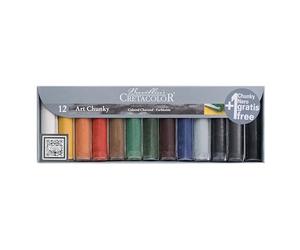 CRETACOLOR Art Chunky Set, charbons de couleur, set de 12 pièces, 12 couleurs, méga-crayons à charbons ronds, à peindre à l'eau, convient à toutes les techniques, frottage doux