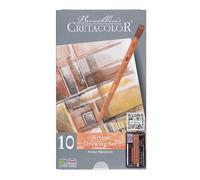 CRETACOLOR Artino Drawing Set, set d'esquisse de 10 pièces pour professionnels et débutants, équipement de base pour le dessin, y compris essuie-papier et gomme à tracer, enduction douce et saturée