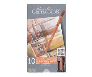 CRETACOLOR Artino Drawing Set, set d'esquisse de 10 pièces pour professionnels et débutants, équipement de base pour le dessin, y compris essuie-papier et gomme à tracer, enduction douce et saturée