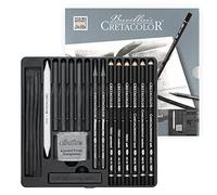CRETACOLOR Black Box Set de fusain, set de 20 pièces de fusain et de dessin, divers matériaux de dessin, gomme incluse, différentes gradations, estompable, peut être peint avec de l'eau
