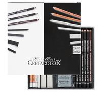 CRETACOLOR Black & White Box, set de 25 pièces pour le dessin et le fusain, coffret cadeau, avec aiguisoir et gomme malaxée