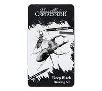 CRETACOLOR Deep Black, Drawing Set, set de dessin et d'esquisse noir profond, 10 pièces, non toxique, hautement pigmenté, y compris gomme et essuie-papier, convient aux artistes et aux débutants