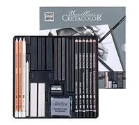 CRETACOLOR set d'artiste de haute qualité Black & White Box, set de dessin de 25 pièces, dans un étui métallique robuste