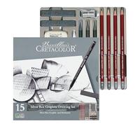 Cretacolor – Set de dessin graphite Silver Box – 15 pièces, étui métallique, gomme