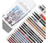 CRETACOLOR Urban Sketching Set, Set de Dessin à emporter, boîte métallique Robuste, Divers matériaux de Dessin y Compris Gomme et Taille-Crayon