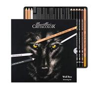 CRETACOLOR Wolf Box, set de dessin noir et blanc, 25 pièces, outils de dessin de haute qualité, y compris gommes et taille-crayons, et cuir de polissage.