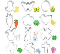 Crethinkaty Lot de 12 mini emporte-pièces de Pâques en acier inoxydable en forme de trèfle et lapin