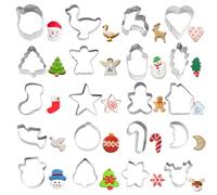 Crethinkaty Lot de 20 mini emporte-pièces de Noël en acier inoxydable pour la pâtisserie - Arbre de Noël, bonhomme de neige, renne, visage de Père Noël, étoile, chaussettes, canne à sucre, bonhomme en pain d'épices et plus encore
