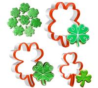 Crethinkaty Lot de 3 emporte-pièces en forme de trèfle à quatre feuilles en acier inoxydable avec revêtement en PVC souple pour la protection, emporte-pièces de Pâques.