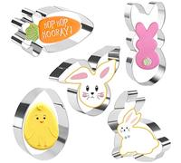 Crethinkaty Lot de 5 emporte-pièces de Pâques en acier inoxydable pour la cuisson des œufs, carottes, lapins, œufs avec lapin