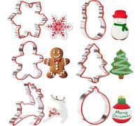 Crethinkaty Lot de 6 emporte-pièces de Noël en acier inoxydable avec prise en main confortable, bonhomme en pain d'épices, flocon de neige, arbre de Noël, renne, lanterne