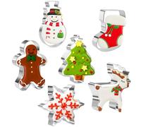 Crethinkaty Lot de 6 emporte-pièces de Noël en acier inoxydable avec prise en main confortable, pour homme en pain d'épices, arbre de Noël, faon, bonhomme de neige