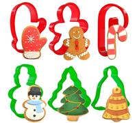 Crethinkaty Lot de 6 emporte-pièces de Noël en plastique, bonhomme en pain d'épices, arbre de Noël, bonhomme de neige, canne à bonbons, gants, emporte-pièces en forme de cloche pour enfants.