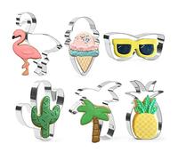 Crethinkaty Lot de 6 emporte-pièces d'été pour pâtisserie - Flamant rose, palmier, ananas, crème glacée, cactus et verres - En acier inoxydable