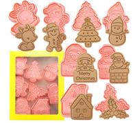 Crethinkaty Lot de 8 emporte-pièces de Noël en plastique en forme de bonhomme en pain d'épices, arbre de Noël, bonhomme de neige, Père Noël, feuilles, élan, cabane