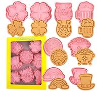 Crethinkaty Lot de 8 emporte-pièces en plastique pour la Saint-Patrick, trèfle, fer à cheval, chope à bière, doré, arc-en-ciel et chapeau haut-de-forme