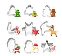 Crethinkaty Lot de 9 mini emporte-pièces de Noël en acier inoxydable pour pâtisserie, arbre à pâtisserie, flocon de neige, bonhomme de neige, renne, Père Noël, étoile, clochette, canne à sucre, bonhomme en pain d'épice
