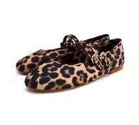 CRETUAO Ballerines léopard pour Femmes, Chaussures Mary Jane décontractées et Confortables à Boucle, élégantes Chaussures de soirée Rouges à Talons Bas,Léopard,39 EU