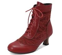 CRETUAO Bottines en Dentelle victoriennes pour Femmes, Confortables, pour Mariage, mariée, Talon Chaton, Bottines pour Robe de soirée, Bottes rétro à Talon Moyen de sorcière,Rouge,35.5 EU