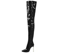 CRETUAO Cuissardes pour Femmes, Dames Talon Aiguille Cuir Chaussures à Talons Cuissardes sur Les Bottes au Genou pour Femmes,Noir,39 EU