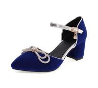 CRETUAO Escarpins à Paillettes à Talons épais pour Femmes,Chaussures Mariage Luxe à Paillettes nœud Papillon et Boucle à Bout Pointu Mary Jane,Chaussures Danse fête dorées à la Mode,2 Blue,39 EU