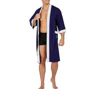 CRETUAO Peignoir de Bain Homme ete Légère, 100% Coton Robe de Chambre Chic Homme Leger Kimono Sortie de Bain Absorbant l'eau Respirant Yukata Homme pour Douche Natation Maison,Bleu,M