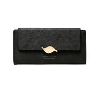 CRETUAO Portefeuille Long Femme,Pochette rétro à Boucle en Feuille givrée,Portefeuille Grande capacité,Porte-Carte à Trois Volets,Organisateur Chéquier,Porte-Monnaie à Fermeture éclair,Noir