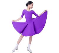 CRETUAO Vêtements d'entraînement Danse Latine pour Enfants,Robe Performance Pratique compétition Salsa Samba Moderne,Costume d'usure scène Jazz Carnaval,Purple Half Sleeves,L