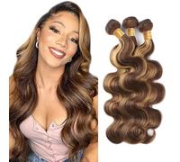 Creuost Body Wave Human Hair Bundles p4/27 Highlight Brown Hair Extensions Cheveux Humains TisséS For Women Unprocessed Brazilian Virgin Hair 3 Bundles Total 300g 16 18 20 Pouces