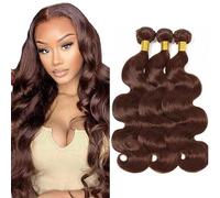 Creuost Extensions de cheveux humains brun chocolat #4 brun foncé ondulés 3 trames au total 300 g non traités vierges sans colle double trame 76,2 cm, 81,3 cm, 86,4 cm
