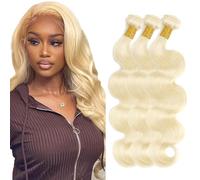 Creuost Extensions de cheveux humains ondulés #613 blond clair, 3 trames au total, 300 g, 100 % non traités, vierges, sans colle, double trame 45,7 cm, 50,8 cm, 55,9 cm