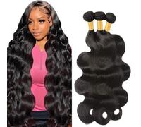 Creuost Extensions de cheveux humains ondulés Remy - 3 trames au total - 300 g - 100 % non transformés - Extensions de cheveux humains Remy à double trame - Couleur naturelle 76,2 cm, 86,2 cm, 86,4 cm