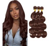 Creuost Lot de 3 trames de cheveux humains brun chocolat n°4 - 300 g - 100 % non traités - Sans colle - Double trame - 71,1 cm, 76,2 cm, 81,3 cm