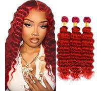 Creuost Lot de 3 trames de cheveux humains de couleur rouge - 300 g - 100 % non traités - Sans colle - Double trame - 40,6 cm, 45,7 cm, 50,8 cm
