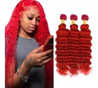 Creuost Lot de 3 trames de cheveux humains de couleur rouge - 300 g - 100 % non traités - Sans colle - Double trame - 76,2 cm, 81,3 cm, 86,4 cm